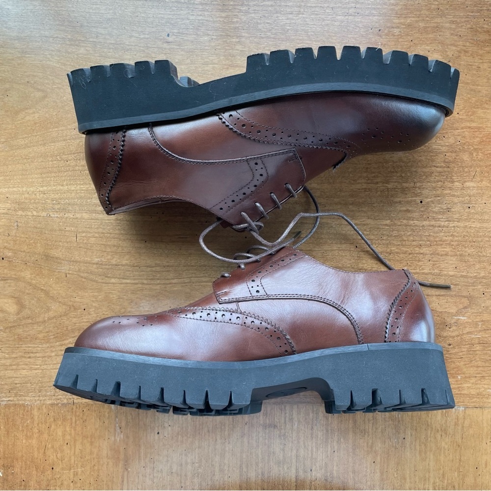 Beau Today Brown Oxford Classic Derby Leather Wingtip Platform Loafers size 9.5 - Picture 6 of 11